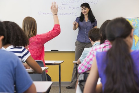 Teacher calling on student in class