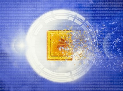 Pixelated safe in sky