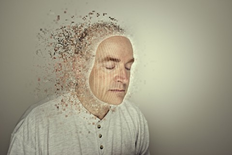Caucasian man wearing digital mask