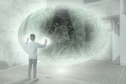 Mixed race boy with glowing orb
