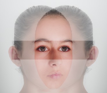 Double exposure of face of mixed race girl