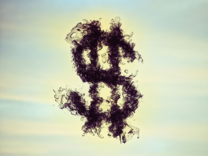 Smoke forming dollar sign in sky