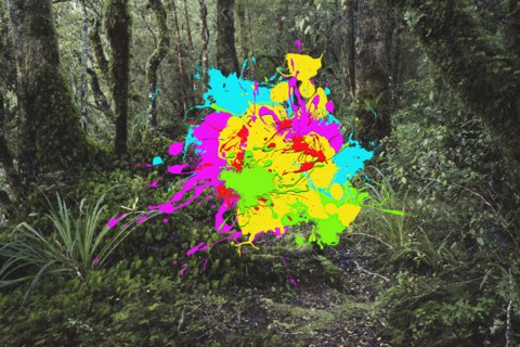Paint splatter effect in forest