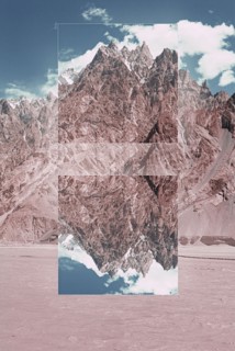 Glitch effect in mountains near river