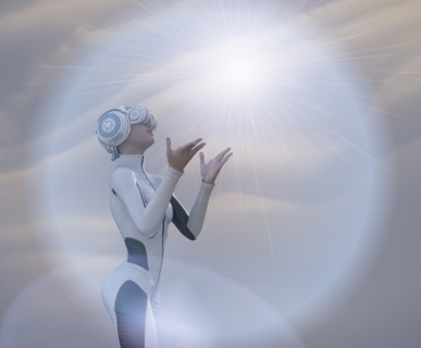 Woman using virtual reality helmet