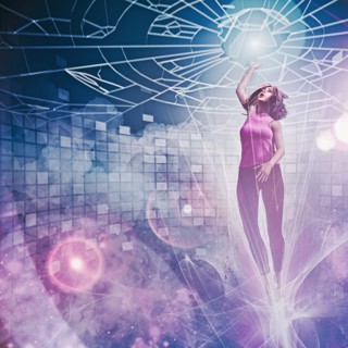 Businesswoman breaking through glass ceiling