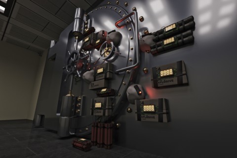 Explosives with timers on vault door
