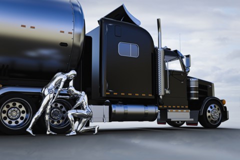 Robots checking wheel of truck