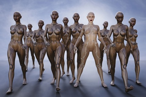 Cyborg women walking and standing