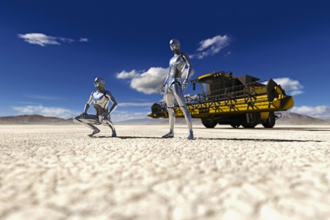Robots examining drought on farmland