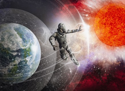 Soldier floating in force field in outer space