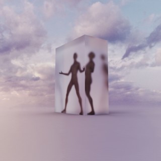 Person frozen in suspended animation in clouds