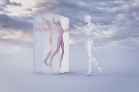 Cyborg woman examining woman frozen in suspended animation