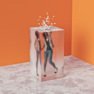 Woman breaking through glass ceiling