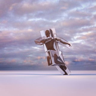 Running man frozen in suspended animation