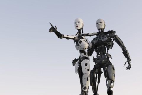 Surprised robot couple