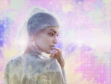 Curious cyborg woman