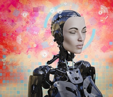 Woman cyborg with artificial intelligence
