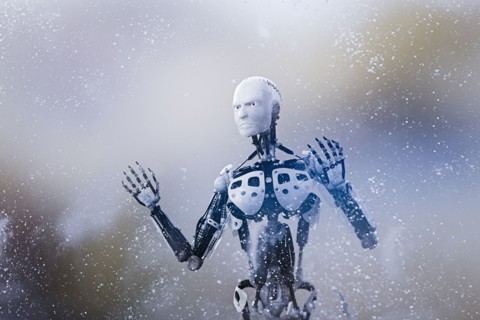 Water splashing on angry robot