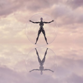 Robot in transparent glass sphere