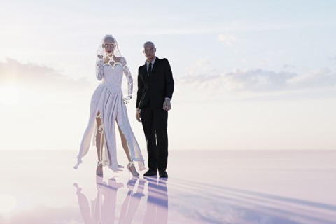 Cyborg bride and groom in wedding