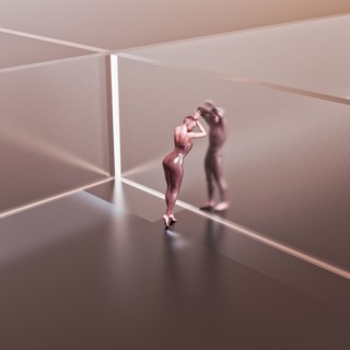People separated by glass wall