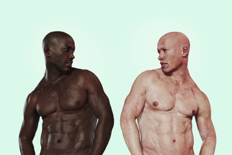 Similar men with different skin colors