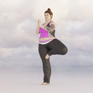 Overweight woman performing yoga in sky