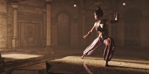 Woman dancing in exotic clothing