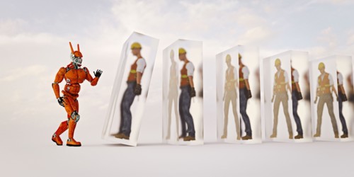 Futuristic robot replacing construction workers
