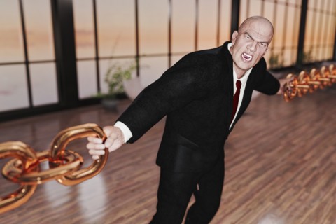 Businessman linking gold chains