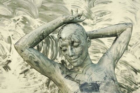 Skin of person blending with background