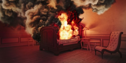 Smoke from burning bed