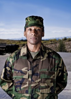 African American soldier in camouflage uniform