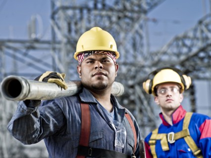 Construction workers standing together