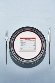 Nutrition label on plate in table setting