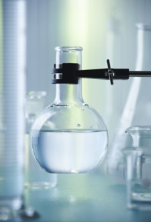 Beaker of liquid in lab