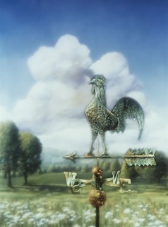 Weathervane in rural landscape