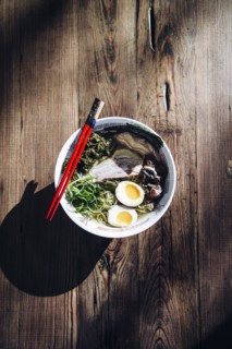 High angle view of bowl of ramen