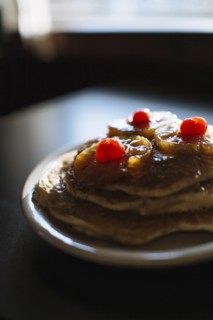 Close up of plate of pancakes