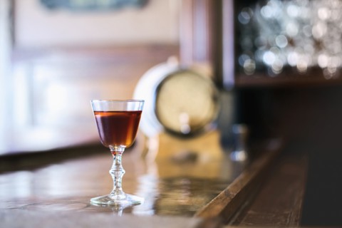 Cocktail glass on bar counter