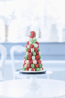 Holiday macaroon cake on table