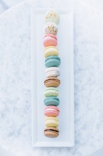 Overhead view of variety of macaroon cookies