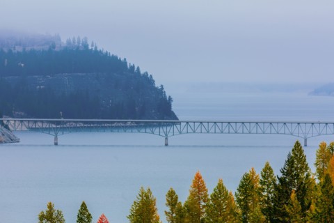 Bridge spanning river