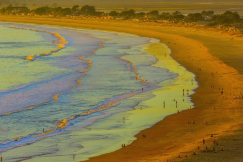 Aerial view of ocean waves on beach