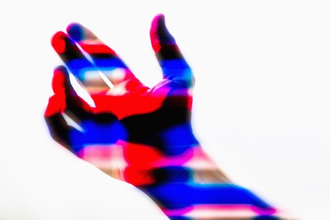 Thermal image of hand of Caucasian man