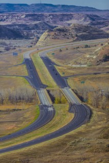 Aerial view of freeway in rural landscape