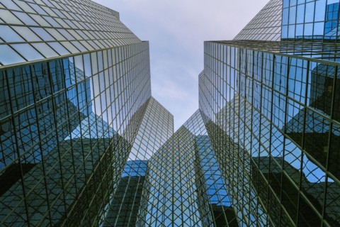 Low angle view of modern highrise building