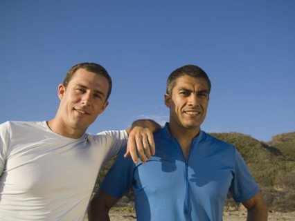 Hispanic men at beach