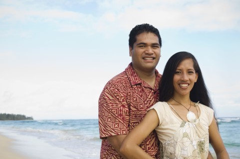 Pacific Islander couple at beach